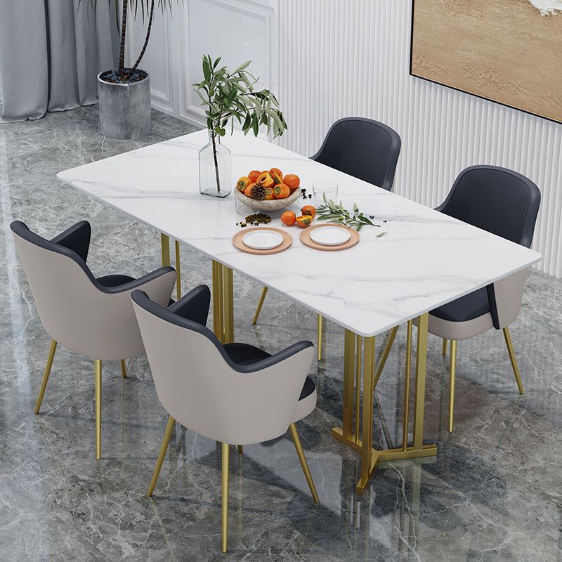 Modern Sintered Stone Top Standard Dining Set White Rectangle Shape Dining Set with Double Pedestal