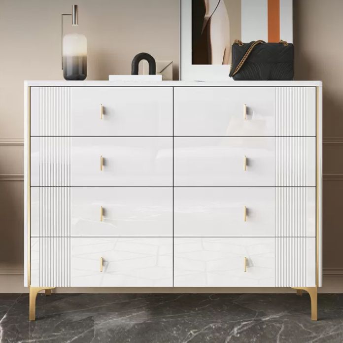 Glam Wood Chest with Stone Top Chest with Drawers for Bedroom