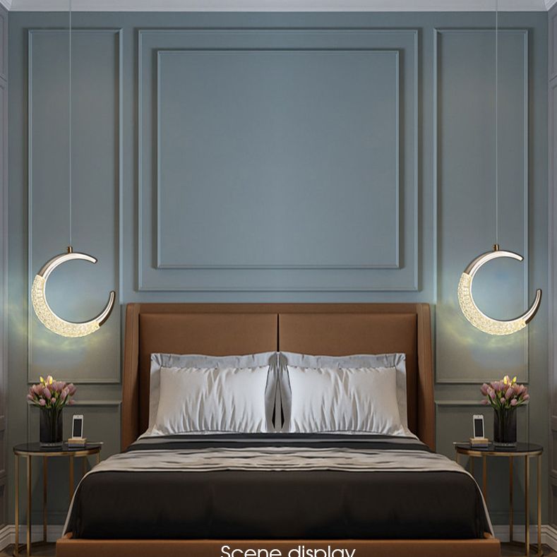 Geometric Hanging Ceiling Light Modern Acrylic LED Bedroom Pendant Light Fixture in Gold