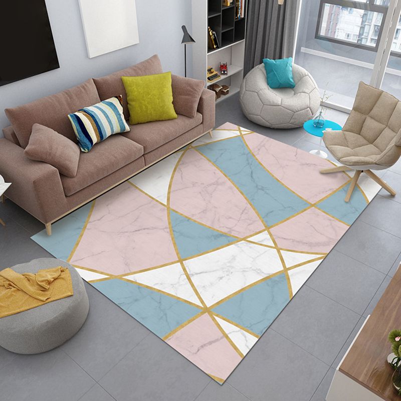 Marble Print Rug Polyester Contemporary Area Carpet Washable Area Rug for Living Room, Bedroom
