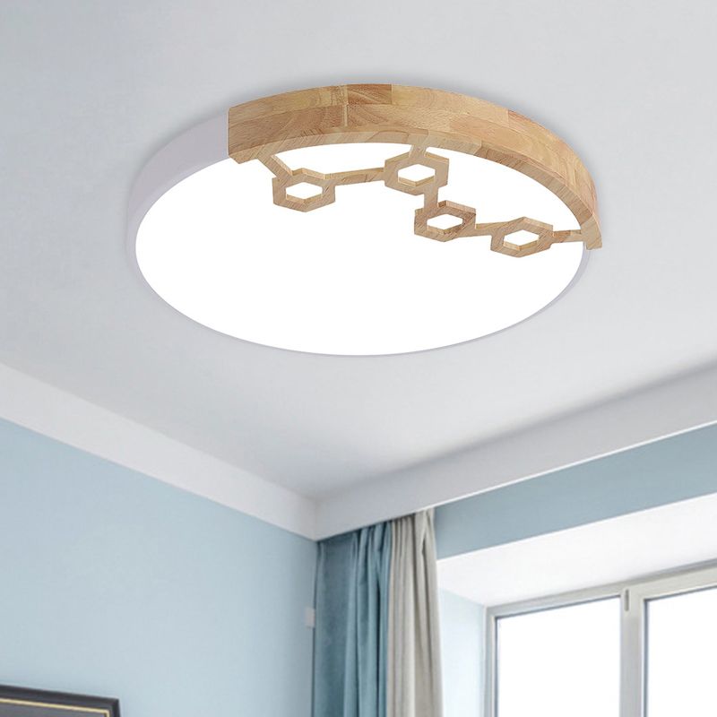 Acrylic Circle Flush Ceiling Light Simple LED Flush Mount Spotlight with Wood Design in Grey/White/Green