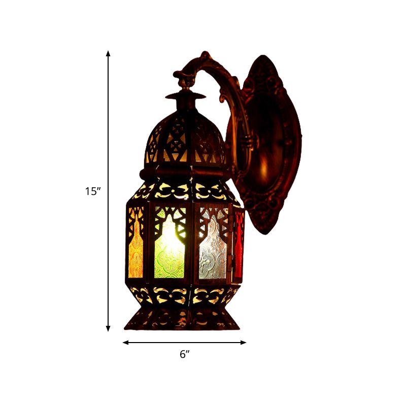1 Light LED Sconce Lighting Vintage Lantern Metallic Wall Mounted Lamp Fixture in Copper