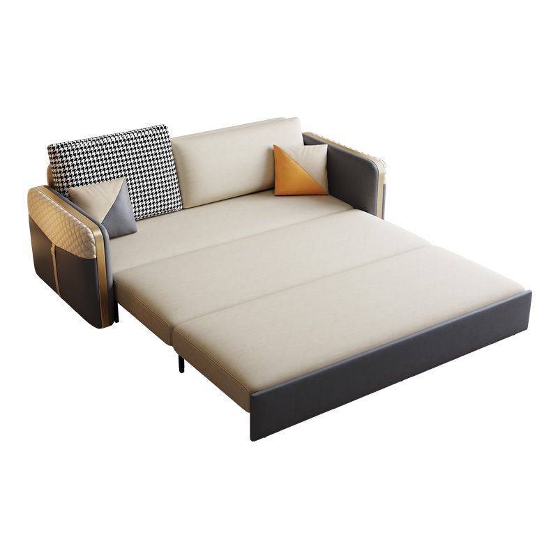 White Pillow Back Sleeper Sofa Square Arms Faux Leather Convertible Sofas