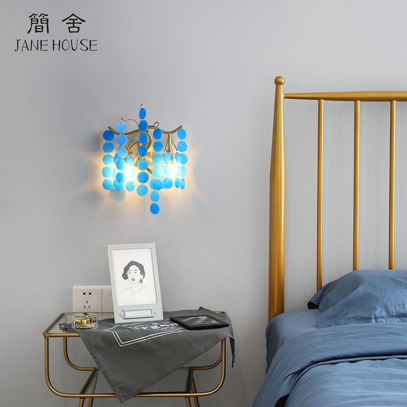 Modernism Branch Wall Light Fixture Metal 2-Head Bedroom Sconce Lighting in Brass with White/Pink/Blue Crystal Deco