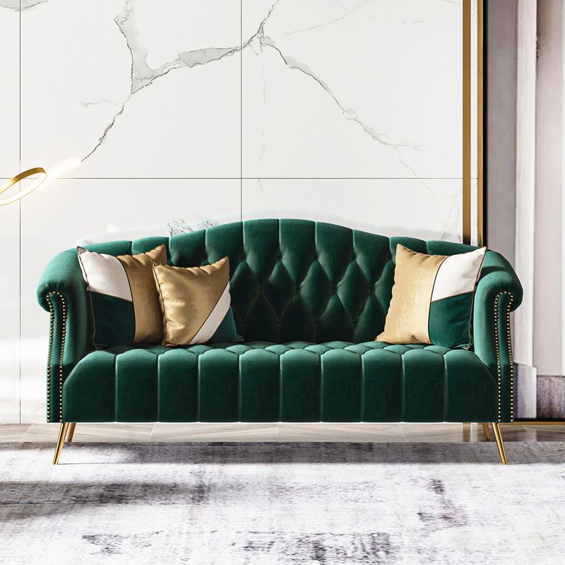 Velvet Sofa Contemporary Rolled Arm Sofa 37.40" High for Apartment