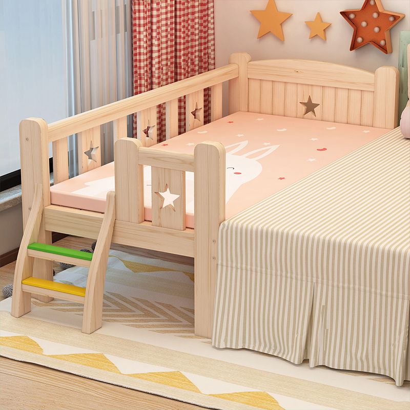 Washed Natural Solid Wood Nursery Bed Contemporary with Guardrail