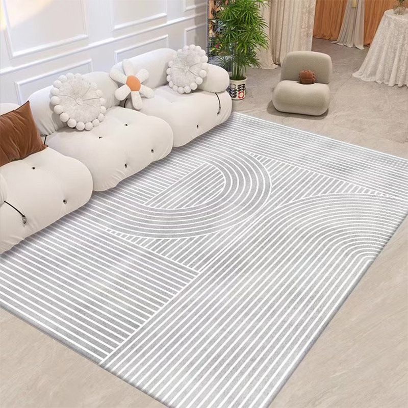 Nordic Beige Rug Polyester Line Area Rug Washable Rug for Drawing Room