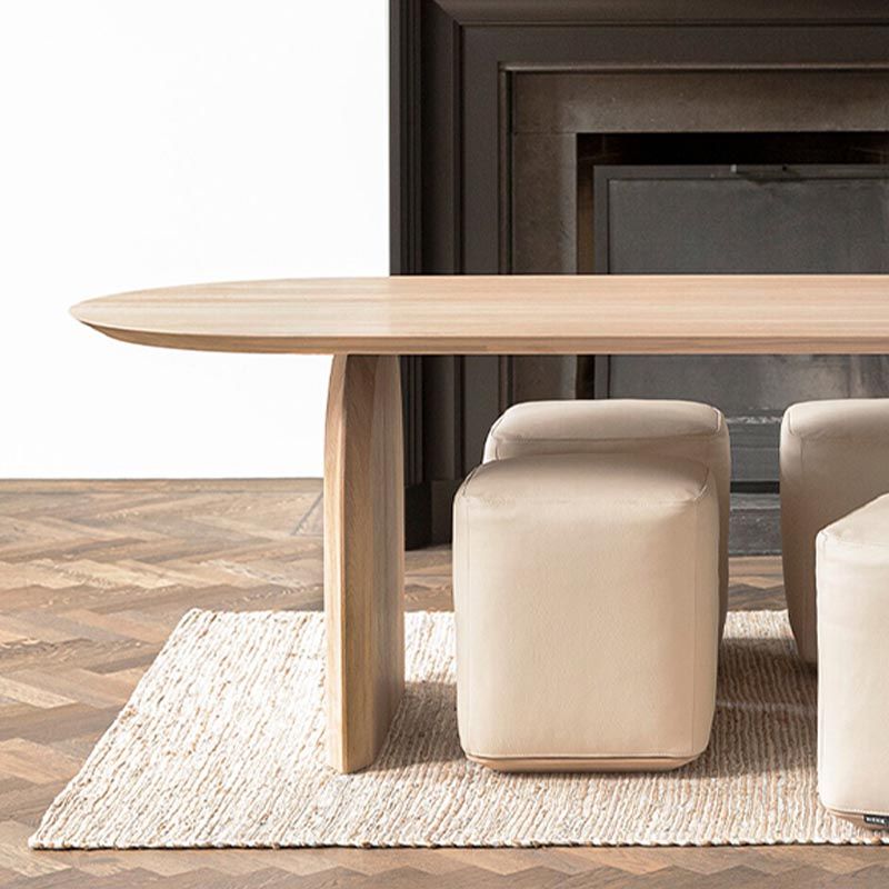 Modern Solid Wood Top Oval Dinette Table Wood Base Dining Table