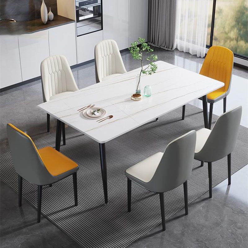 Stone Rectangle Industrial Table Standard Height Dining Table with 4 Legs