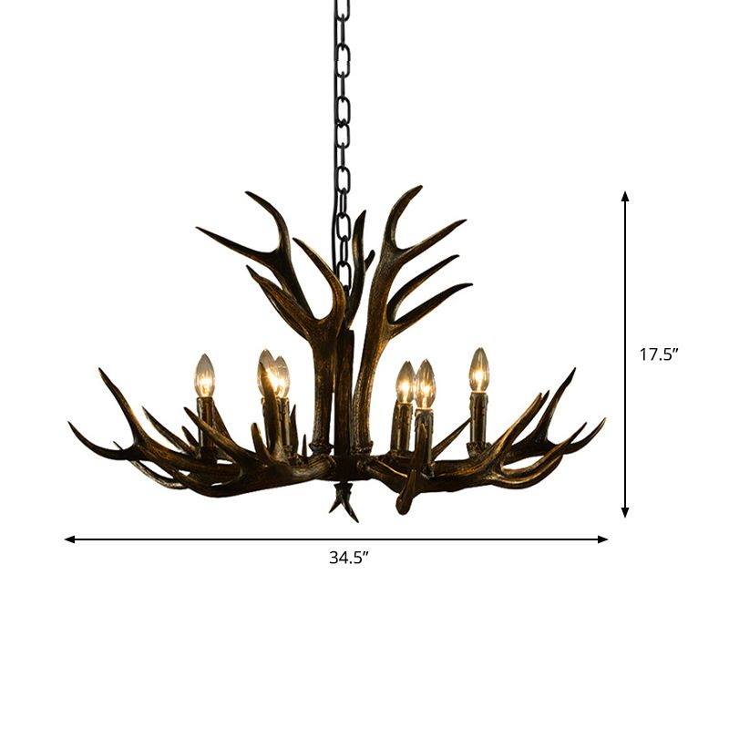 Black Candle Pendant Chandelier Rural Resin 6/8/10 Heads Restaurant Hanging Ceiling Light
