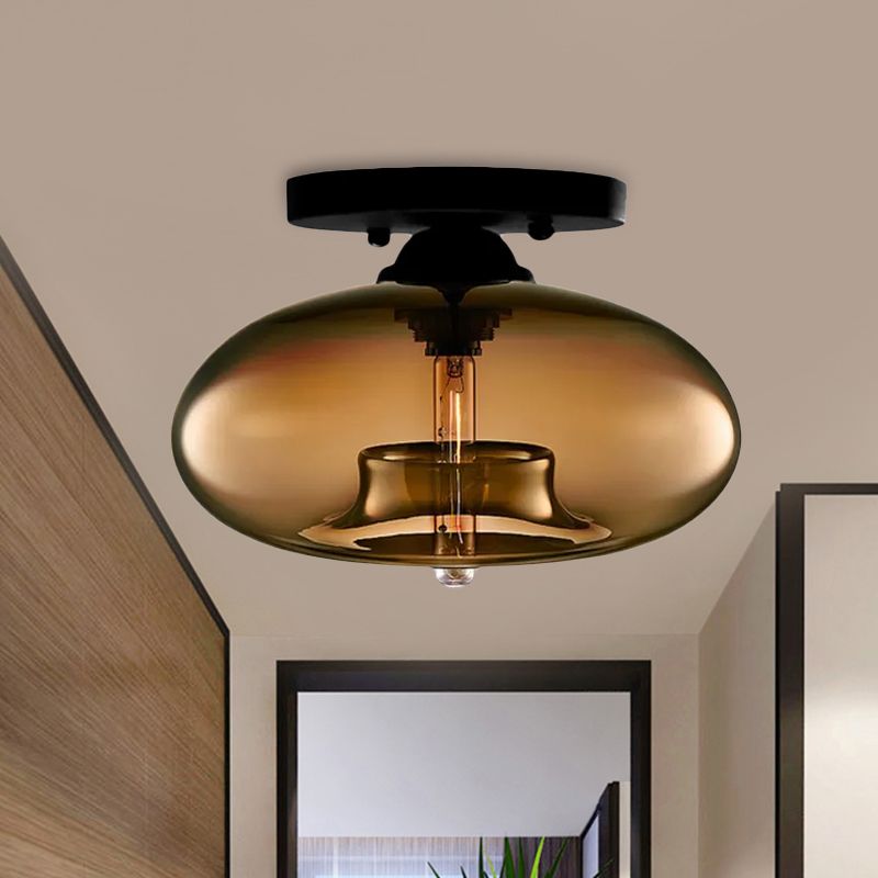 Lampe encastrée ovale en verre, Style Simple, 1 lumière claire/ambre/fumée, plafonnier pour couloir