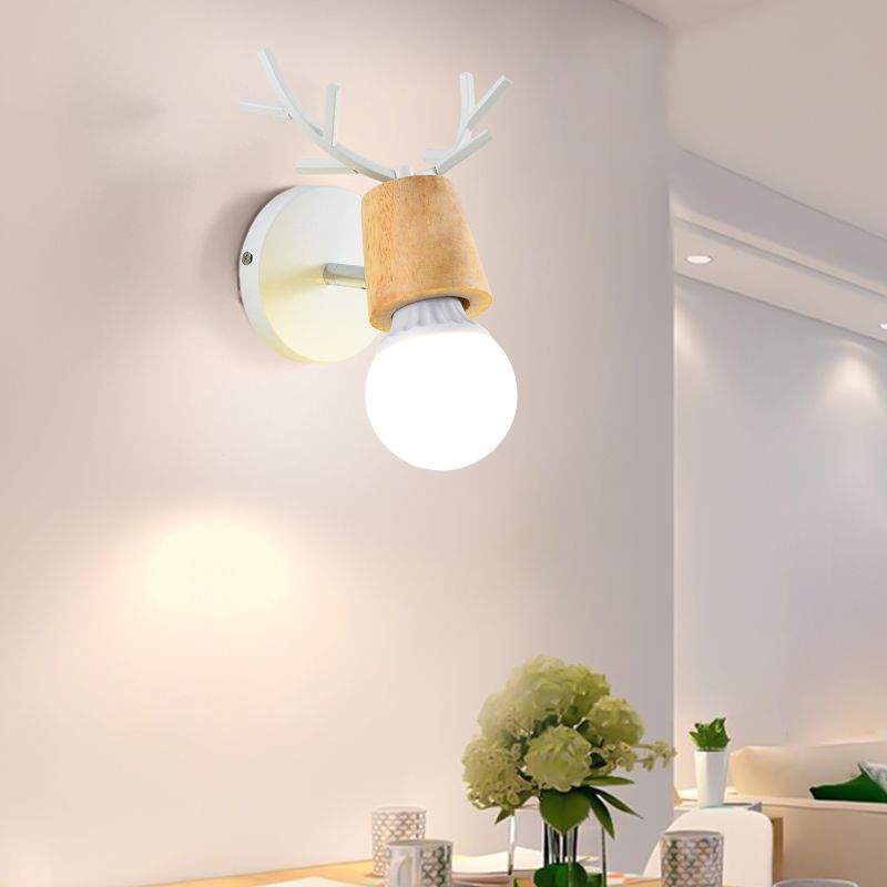 Shadeless Wooden Wall Lamp Fixture Nordic 1 Head Adjustable Wall Light for Bedroom
