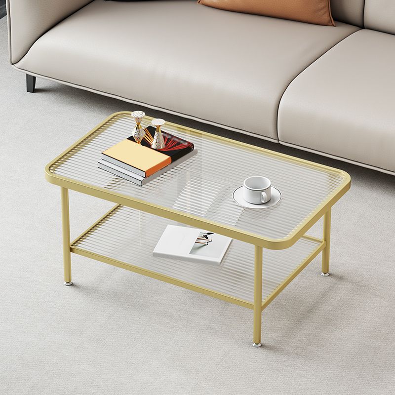 Glass-Topped Cocktail Table Rectangular Coffee Table for Living Room
