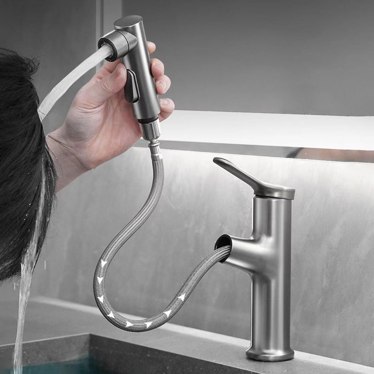 Modern Copper Sink Faucet Scratch Resistant Wide Spread Bathroom Faucet