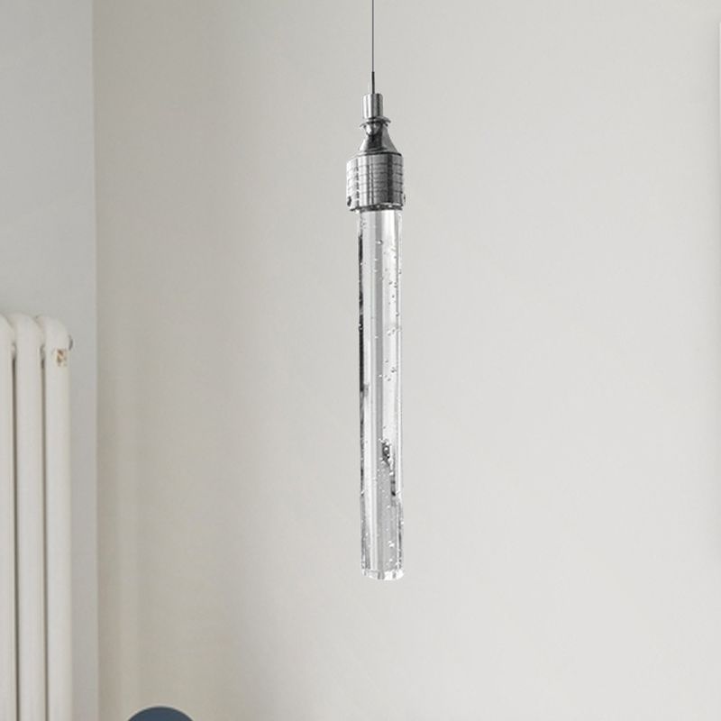Tube Shaped Hanging Lamp Modern Clear Bubble Crystal 1-Light Suspension Pendant in Warm/White Light for Bar Living Room