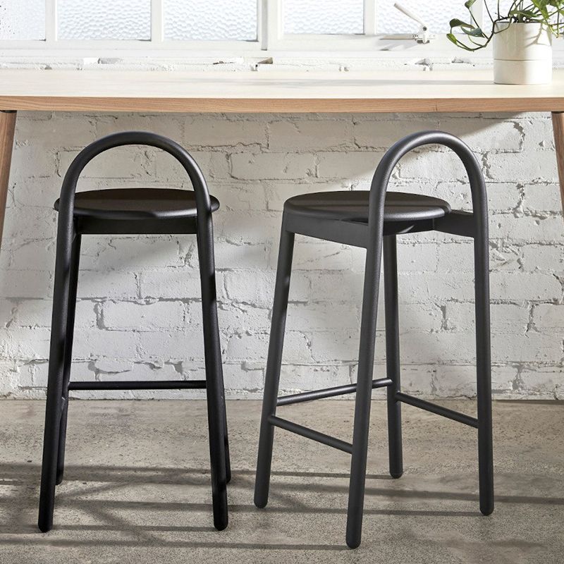 Industrial Circular Wood Top Barstool Metal 4 Legs Bar Stool for Living Room