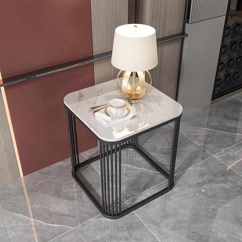 Contemporary Frame End Table Square Slate Top End Table, 21.7" Tall