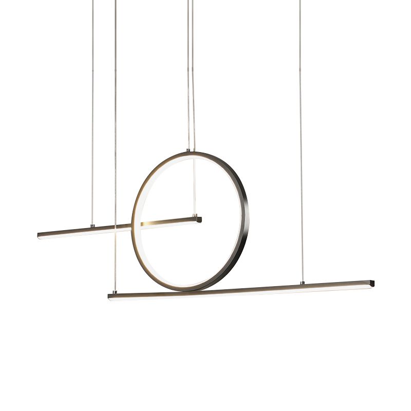 Illuminazione a sospensione arrotondata in metallo lampada da isola a led nere/oro nordico con doppie linee in luce calda/bianca