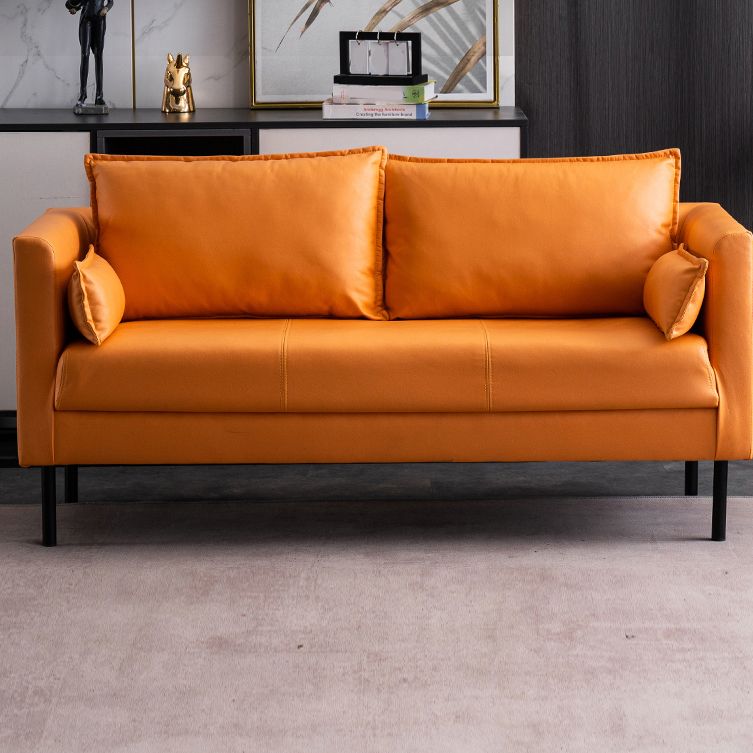 Scandinavian Faux Leather Sofa 29.52" High Tuxedo Arm Sofa with 2 Pillows
