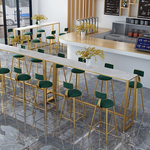 White Glam Style Bar Table in Iron Top and Faux Marble Bar Table, Only Table