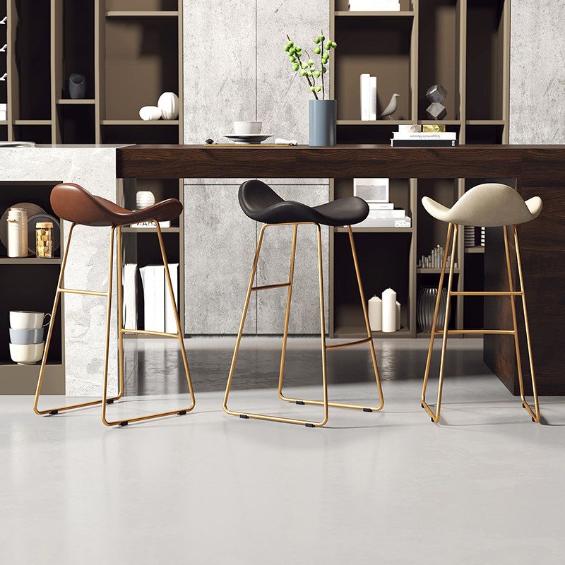 Glam Leather Bar Stools Patio Bar Stool with Iron Legs and Low Back