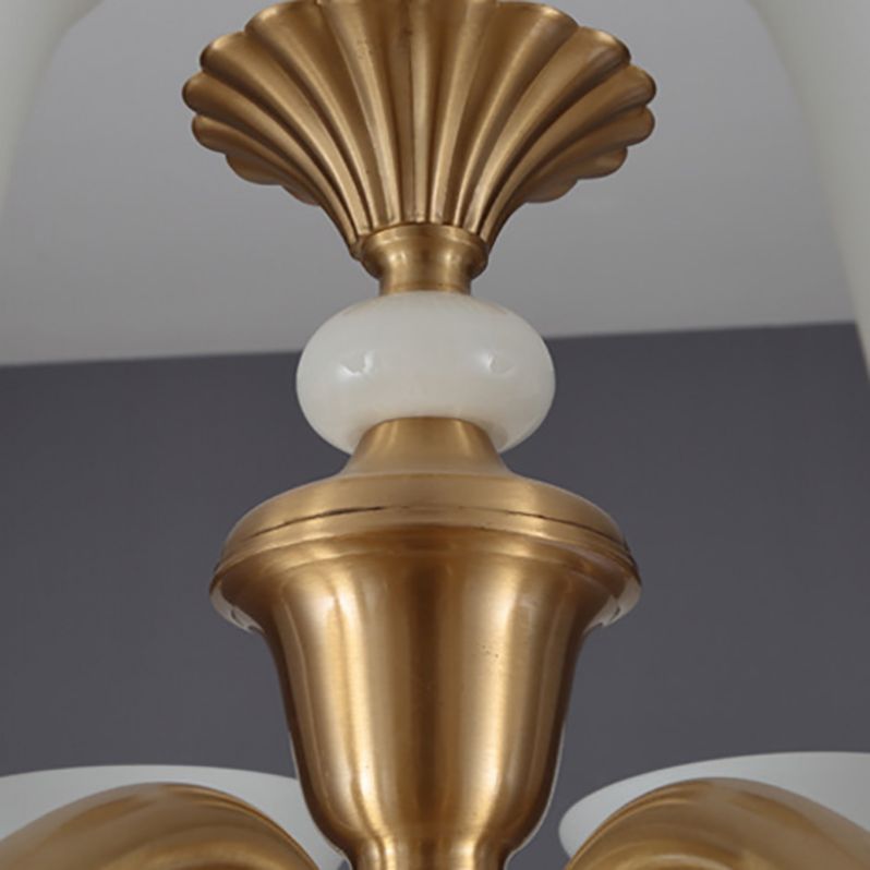 Gold Floral Shade Pendant Light Traditional White Glass Living Room Chandelier