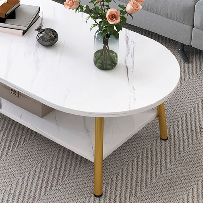 Modern Style Round/oval Wood-paneled 3/4 Leg Base with Storage Rack Coffee Table