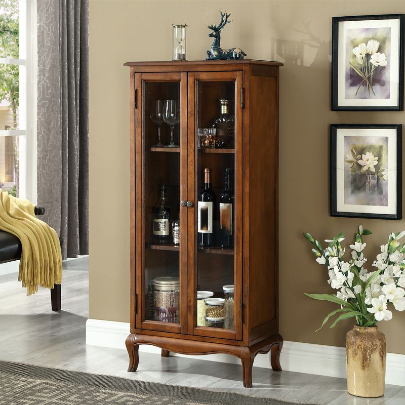 Mid-century Modern 51.18" Tall Glass Paned Accent Cabinet, Wooden Rectangle Cabinet