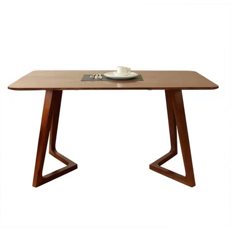 Rectangle Double Pedestal Modern Dining Table Pine Solid Wood Fixed Table