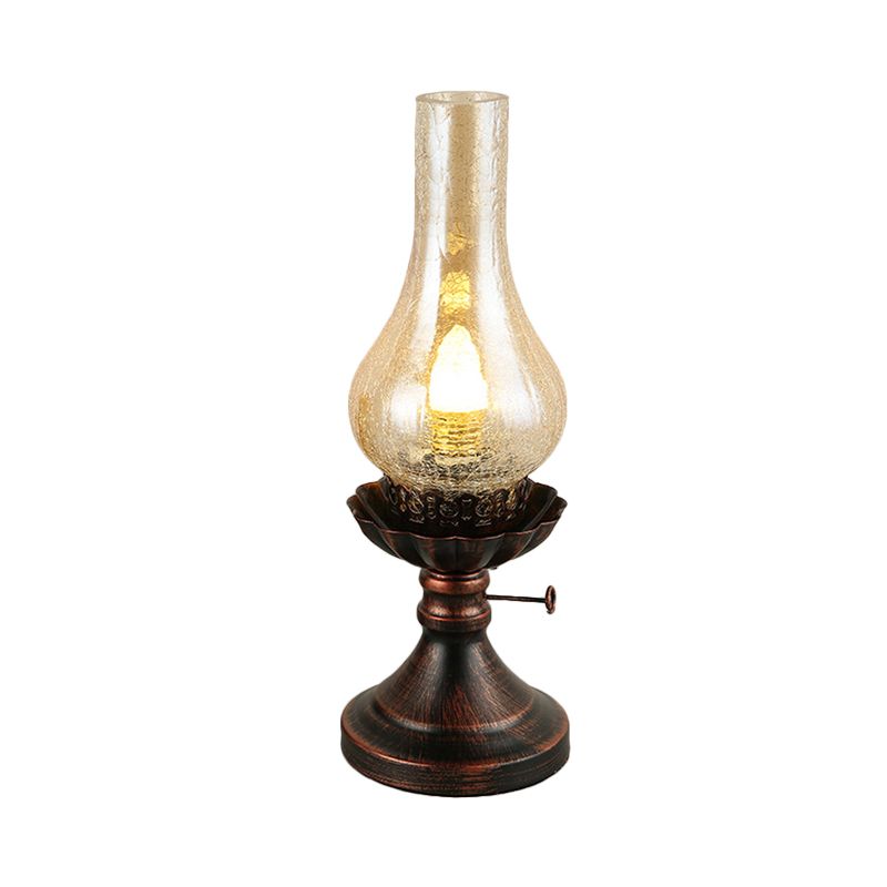 Copper Vase Shade Table Lighting Factory Tan Crackle/Yellow Glass 1-Head Bedside Desk Lamp with Metal Base