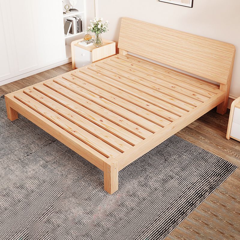 Modern Natural Solid Wood Standard Bed with Rectangular Headboard