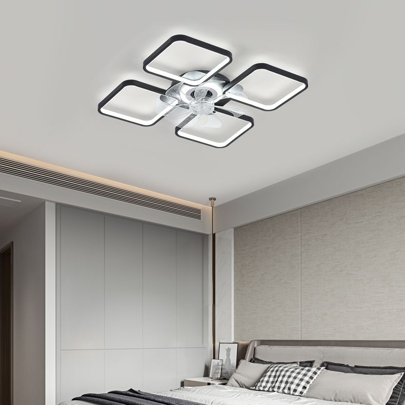 Nordic Style Iron Ceiling Fan Lamp Geometry 6 Gears LED Ceiling Fan Light for Bedroom