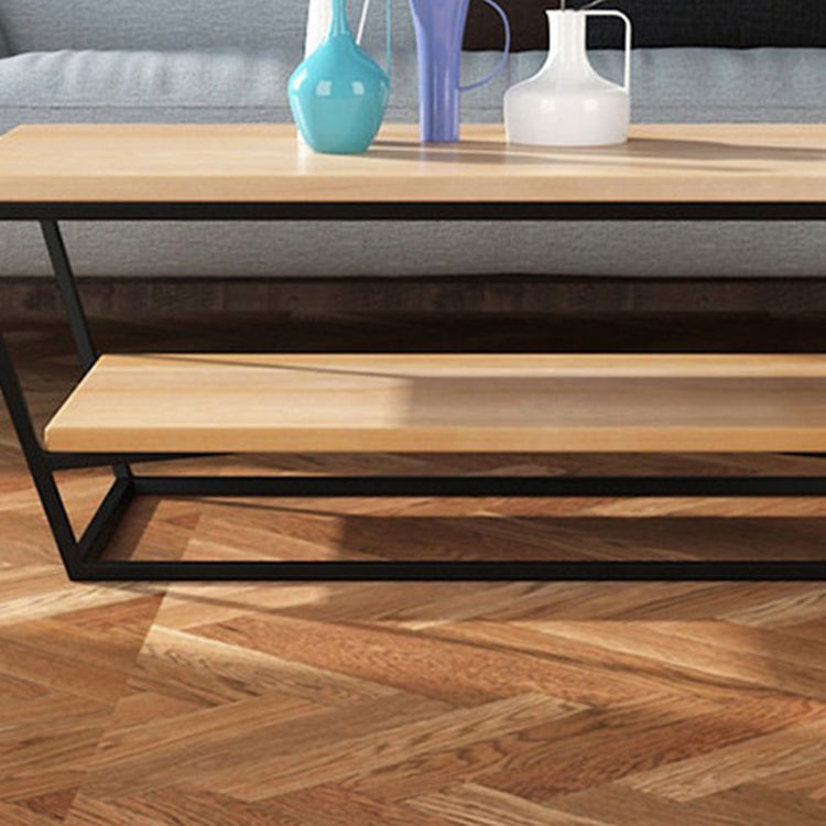 19.68" H Modern Wooden Coffee Table Steel Sled Cocktail Table with Shelf