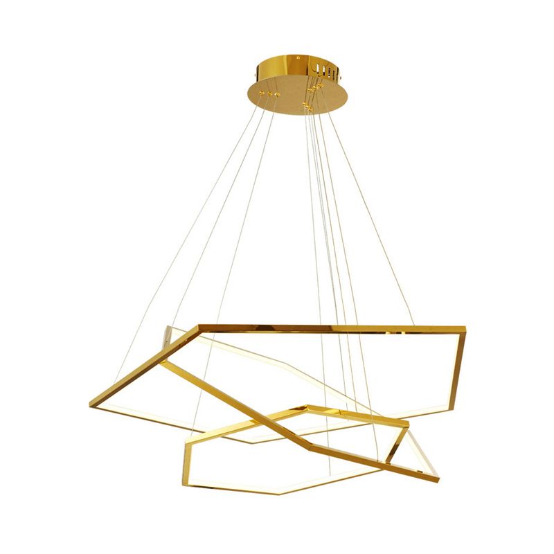3-Tiered Pentagons LED Hanging Chandelier Minimalist Light Wood Acrylic Ceiling Pendant in Warm/Natural Light