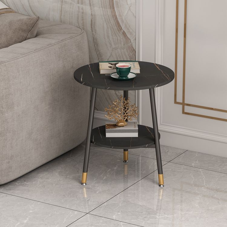 Modern Slate Top Round Double Tier End Table 3 Legs End Table
