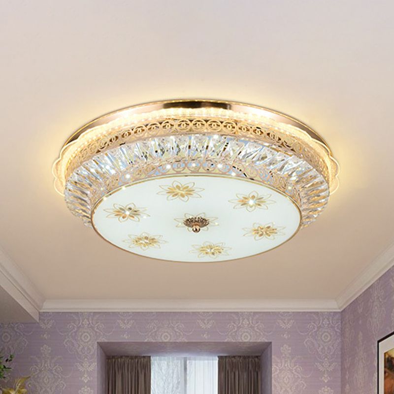 Round Bedroom Flush Mount Lighting Simple Crystal Encrusted Gold LED Ceiling Light Fixture