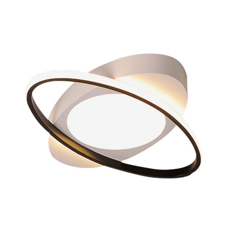 Moderne Orbit-Deckenleuchte aus Acryl, 18"/23" breite LED-Schlafzimmer-Unterputzleuchte in Schwarz/Weiß