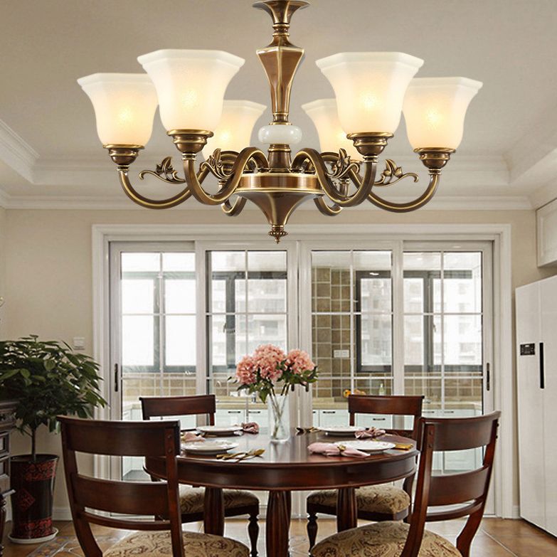 Bell-Shaped Shade Chandelier Light Fixture Traditional White Glass Pendant Lighting for Restaurant