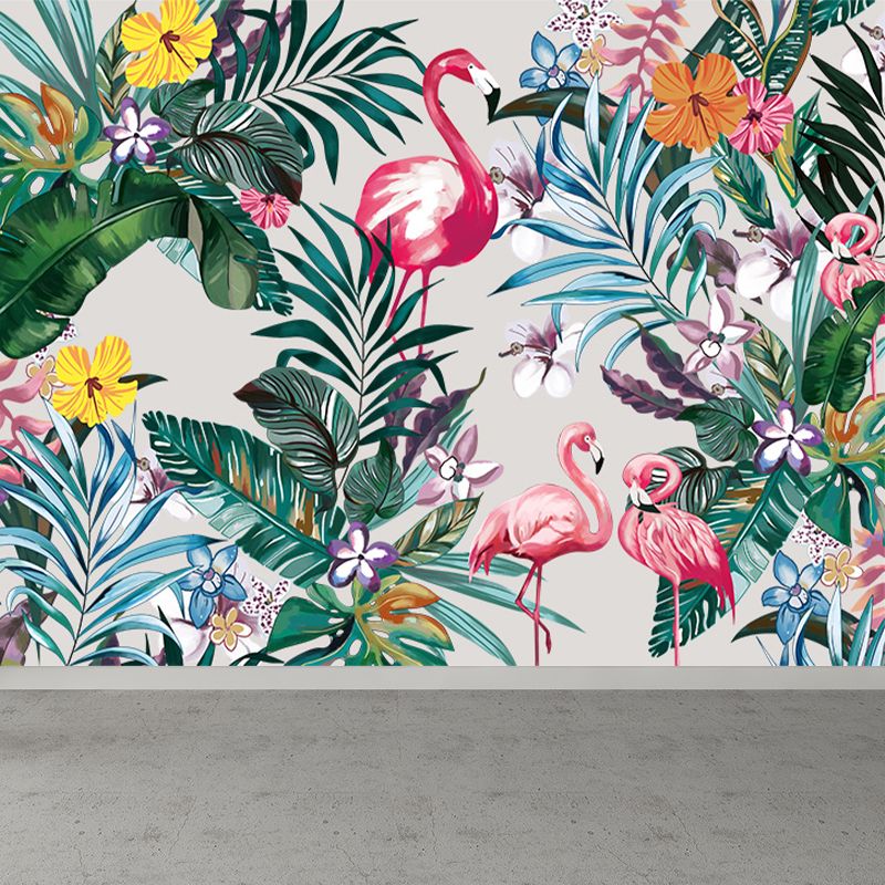 Stand-Up Flamingo Mural Decal Light Color Contemporary Wall Covering for Dining Room