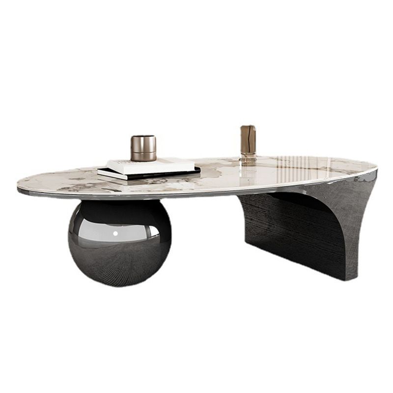 Oval Stone Top Coffee Table with Steel Base 51.18" Long 27.56" Wide