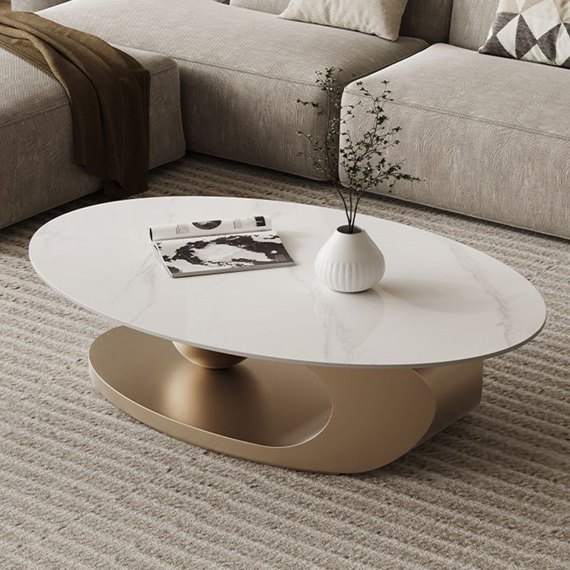 15"H Glam Coffee Table Pedestal Slate Oval Coffee Cocktail Table