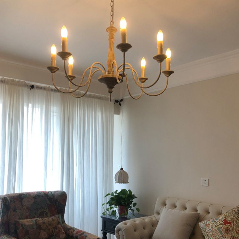Wooden Candle Pendant Light Rustic Chandelier Lighting for Living Room