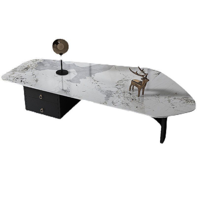 15.7"H Irregular Slate Metal Frame Coffee Table with Drawer for Living Room