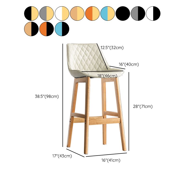 Modern Style Backrest Counter Stool with Wooden Base and Leather Cushion