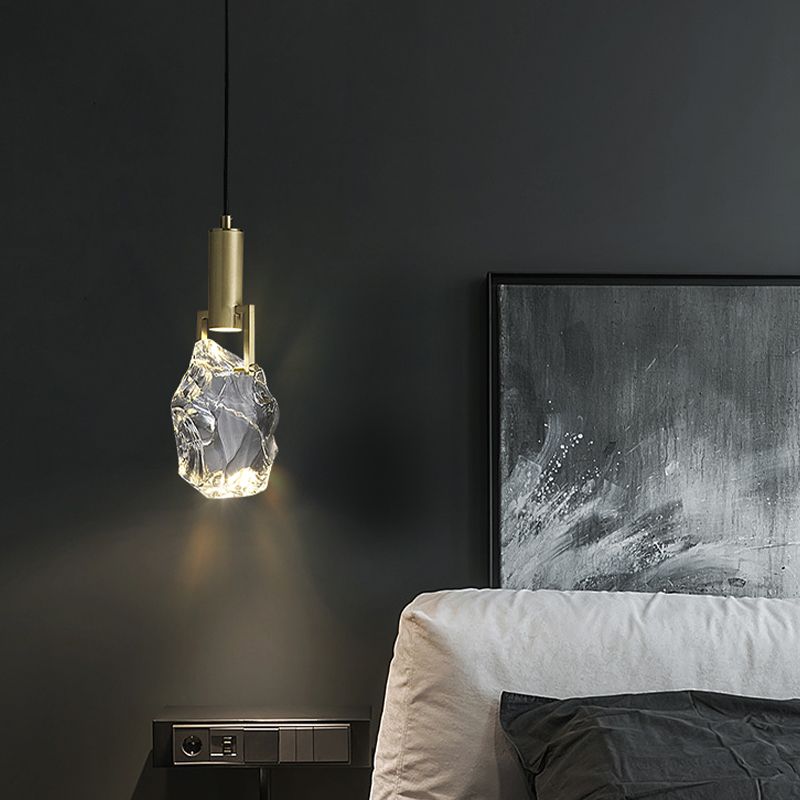 Zeitgenössischer Stil steinförmiger LED -Anhänger Kristall 1 hängende Lampe für Schlafzimmer