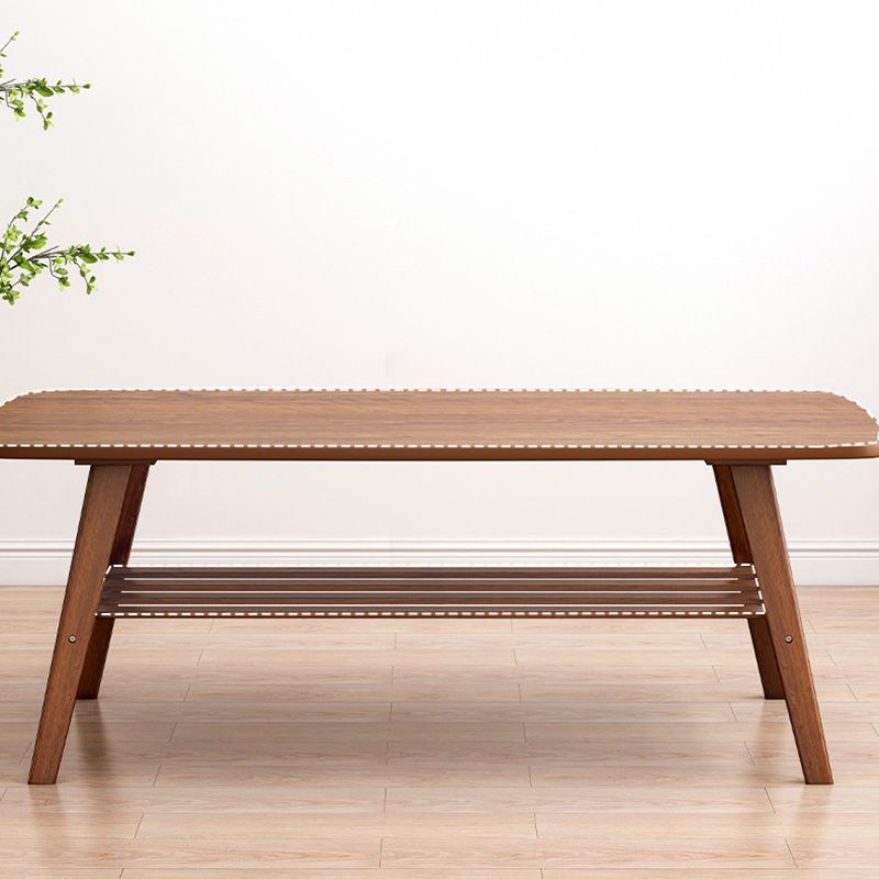 4 Legs Coffee Table Wooden Rectangle 1 Coffee Table with Storage Shelf