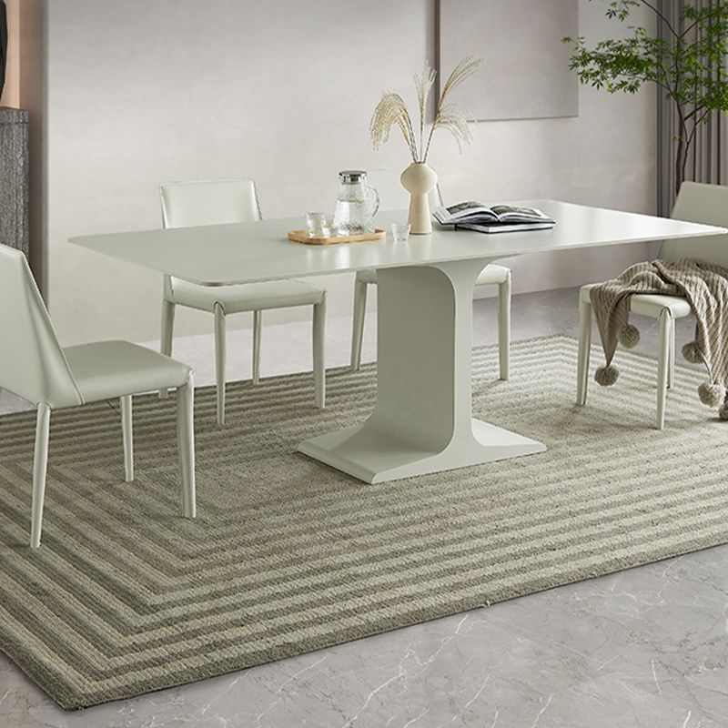 White Stone and Steel Dinner Table Rectangle Pedestal Casual Dining Table