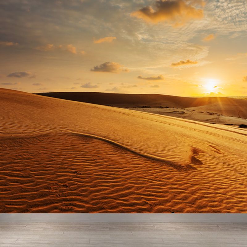 Whole Wavy Sand Wall Mural House Interior Sundown Scenery Wall Art in Yellow, Washable