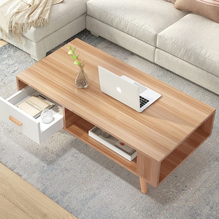 Contemporary 4 Legs Cocktail Table Wood 1 Single Coffee Table with Drawers