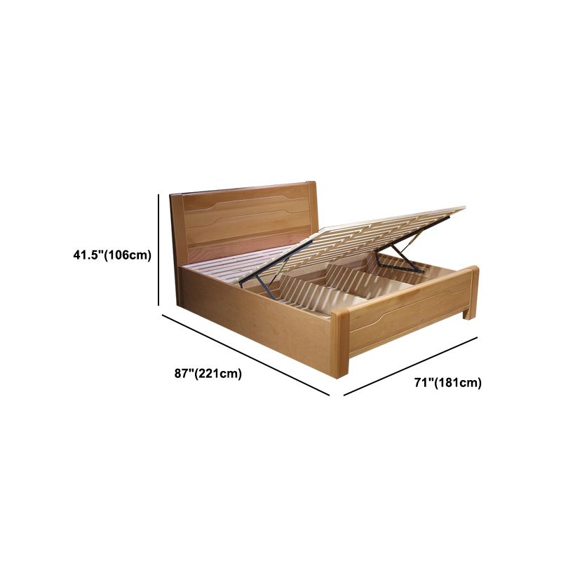 Traditional Style Bed Frame Beech Solid Color Bed with Headboard